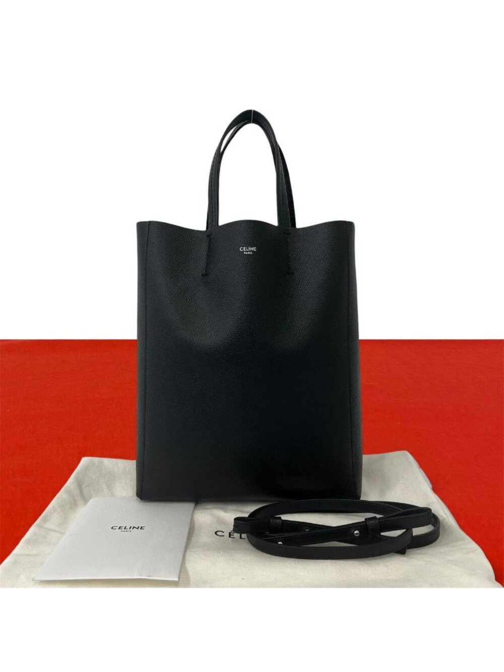 Celine Vertical Cabas Small Logo Leather 2-Way Shoulder Bag Black